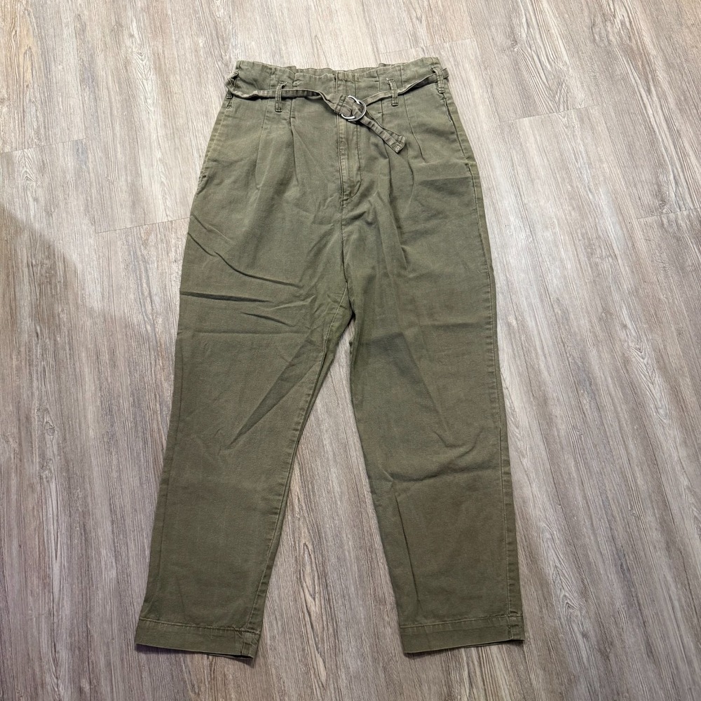 Abercrombie & Fitch Womens Medium Pleated Linen Belted Green Pants
